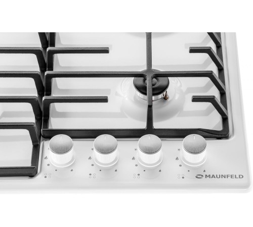 Газовая варочная панель MAUNFELD/ Газовая варочная панель MAUNFELD EGHE.64.6CW/G, механическое управление, 4 конфорки, мощность конфорок 1000, 1700, 1700, 2600, электроподжиг, газ-контроль, цвет белый/стальной