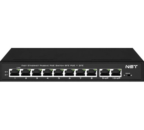 Passive PoE коммутатор Fast Ethernet/ Passive PoE коммутатор Fast Ethernet на 10 портов. Порты: 8 х FE (10/100 Base-T, 52V 4,5(+) 7,8(–)) совместимы с PoE (IEEE 802.3af/at), 2 x FE (10/100 Base-T) Uplink. Совместим со стандартами PoE IEEE 802.3af/at. Мощн Passive PoE коммутатор Fast Ethernet/ Passive PoE коммутатор Fast Ethernet на 10 портов. Порты: 8 х FE (10/100 Base-T, 52V 4,5(+) 7,8(–)) совместимы с PoE (IEEE 802.3af/at), 2 x FE (10/100 Base-T) Uplink. Совместим со стандартами PoE IEEE 802.3af/at. Мощн