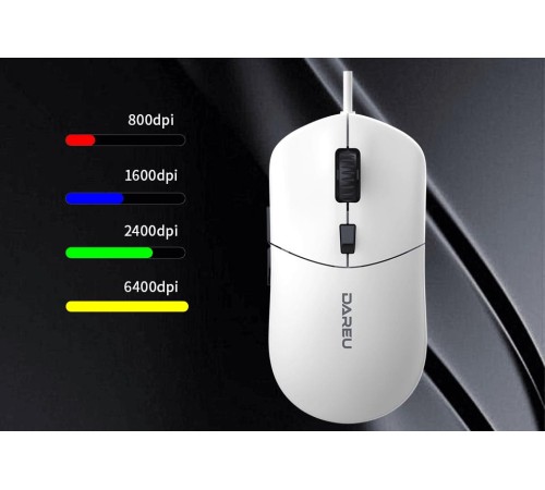 Мышь проводная Dareu LM121 White (белый), DPI 800/1600/2400/6400, тихий щелчок, подсветка RGB, размер 116x35x60мм, 1,8м Мышь проводная Dareu LM121 White (белый), DPI 800/1600/2400/6400, тихий щелчок, подсветка RGB, размер 116x35x60мм, 1,8м
