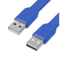 GCR Кабель PROF 1.0m USB 2.0 AM/AM, плоский, синий, 28/24 AWG, экран, заземление, морозостойкий, GCR-55570