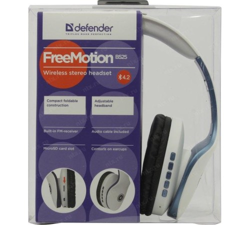 Defender Беспроводная гарнитура FreeMotion B525 белый+синий, Bluetooth