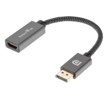 Кабель/ Кабель-переходник DP --> HDMI-F 0.2m , серый металлик, оплетка, 4K@60Hz, Telecom (TA560)