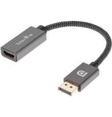 Кабель/ Кабель-переходник DP --> HDMI-F 0.2m , серый металлик, оплетка, 4K@60Hz, Telecom (TA560)