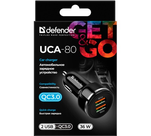 Defender Автомобильное ЗУ UCA-80 2xUSB QC3.0, 36W