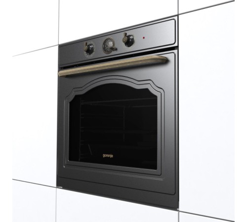 Встраиваемые электрические духовки GORENJE/ Духовой шкаф, Полезный объем: 77 л,электронный программатор с аналоговым дисплеем, очистка паром, A,максимальная температура в духовке: 300 °С, 59.7 × 59.5 × 56.4 см, цвет:черный