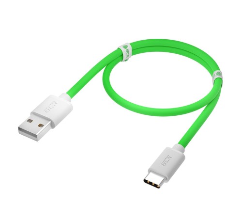 GCR QC Кабель 0.25m, TypeC, быстрая зарядка, зеленый TPE, белые коннекторы, 28/22 AWG, GCR-53040