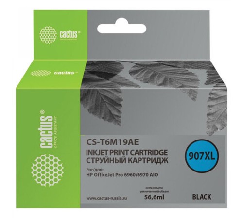 -/ Картридж струйный Cactus CS-T6M19AE №907XL черный (56.6мл) для HP OJP 6950/6960/6970