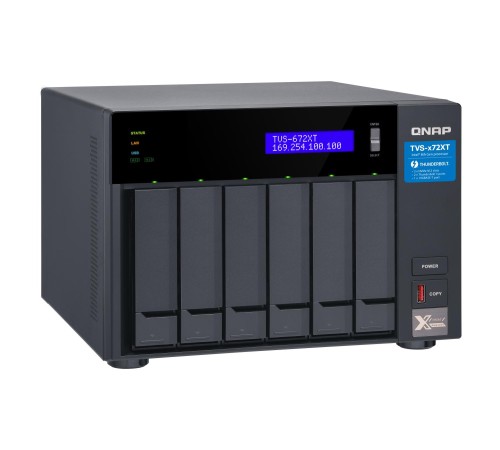 Сетевое хранилище без дисков/ SMB QNAP TVS-672XT-i3-8G 6-Bay NAS, Intel Core i3-8100T 4-core 3.1 GHz Processor, 8GB DDR4 RAM (max 32GB RAM), 6x 2.5"/3.5" SATA HDD/SSD + 2x M.2 PCIe SSD slot, 2xGbE LAN, 1 x 10GBase-T, 2 x Thunderbolt 3 port Сетевое хранилище без дисков/ SMB QNAP TVS-672XT-i3-8G 6-Bay NAS, Intel Core i3-8100T 4-core 3.1 GHz Processor, 8GB DDR4 RAM (max 32GB RAM), 6x 2.5"/3.5" SATA HDD/SSD + 2x M.2 PCIe SSD slot, 2xGbE LAN, 1 x 10GBase-T, 2 x Thunderbolt 3 port