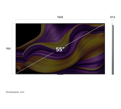 Телевизор 55'' LG/ 55'' OLED, Gallery, Ultra HD, Smart TV, WebOS, Bluetooth, MR NFC, 120Hz Native (VRR 165Hz), 4.2ch (60W) Dolby Atmos, 2хHDMI, 3хUSB, One Wall Mount, Rocky Black, 2025