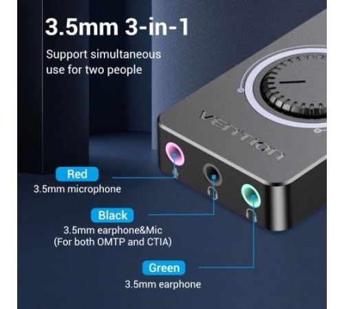 Внешняя звуковая карта Vention USB c регулятором громкости Черная