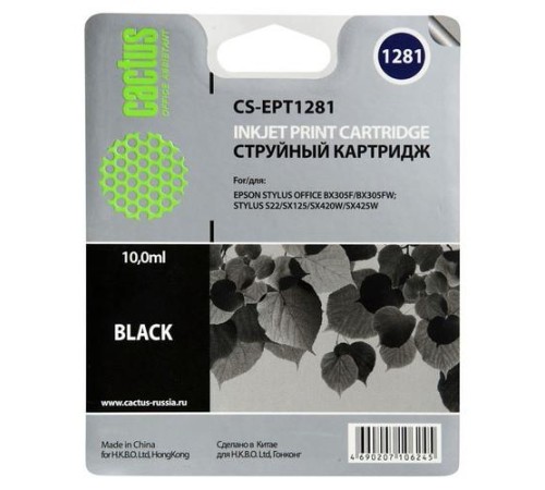 -/ Картридж струйный Cactus CS-EPT1281 T1281 черный (10мл) для Epson Stylus S22/S125/SX420/SX425/Office