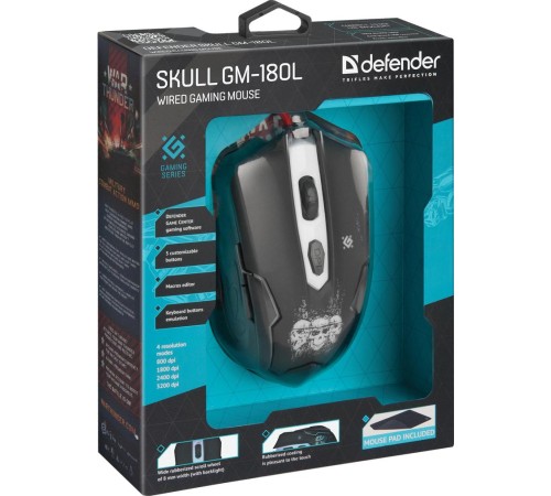 Defender Проводная игровая мышь Skull GM-180L оптика,6кнопок,800-3200dpi