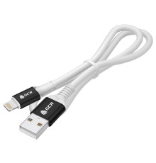 GCR Кабель PREMIUM 1.0m AM/Lightning LED для iPhone, iPad, Air, MFi, белый силикон, AL case черный, прозрачный ПВХ, GCR-54442