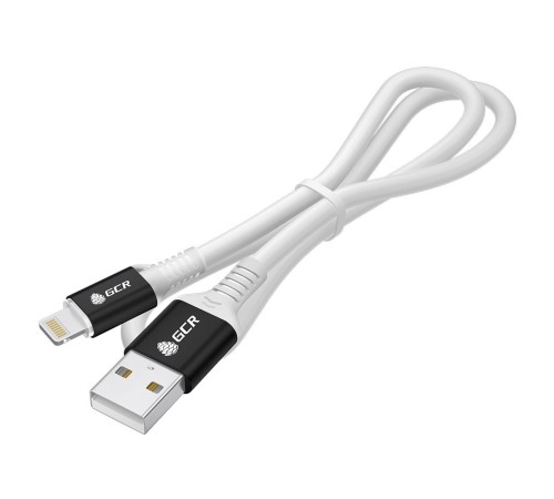 GCR Кабель PREMIUM 1.0m AM/Lightning LED для iPhone, iPad, Air, MFi, белый силикон, AL case черный, прозрачный ПВХ, GCR-54442