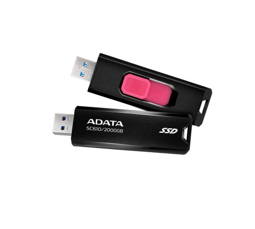 Твердотельный накопитель/ ADATA External SSD SC610, 2000GB, Type-C, USB 3.2 Gen2, R/W 550/500 MB/s, 67x24x10mm, Black (5 лет)