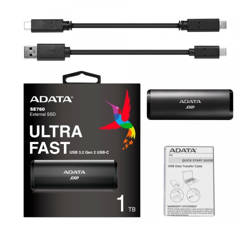 Твердотельный накопитель/ ADATA External SSD SE760, 1024GB, Type-C, USB 3.2 Gen2, R/W 1000/800 MB/s, 122x44x14mm, Black (3 года) Твердотельный накопитель/ ADATA External SSD SE760, 1024GB, Type-C, USB 3.2 Gen2, R/W 1000/800 MB/s, 122x44x14mm, Black (3 года)
