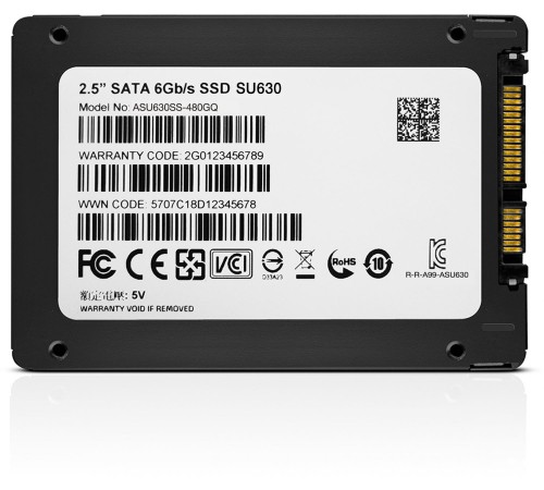Твердотельный накопитель/ ADATA SSD Ultimate SU630, 480GB, 2.5" 7mm, SATA3, 3D QLC, R/W 520/450MB/s, IOPs 40 000/65 000, TBW 100, DWPD 0.2 (3 года) Твердотельный накопитель/ ADATA SSD Ultimate SU630, 480GB, 2.5" 7mm, SATA3, 3D QLC, R/W 520/450MB/s, IOPs 40 000/65 000, TBW 100, DWPD 0.2 (3 года)