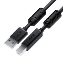 GCR Кабель PROF 5.0m USB 2.0, AM/BM, черный, ферритовые кольца, экран, армированный, морозостойкий
