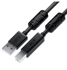 GCR Кабель PROF 5.0m USB 2.0, AM/BM, черный, ферритовые кольца, экран, армированный, морозостойкий