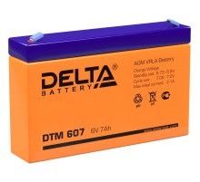 Батарея DELTA серия DTM, DTM 607, напряжение 6В, емкость 7Ач (разряд 20 часов),  макс. ток разряда (5 сек.) 105А, макс. ток заряда 2.04А, свинцово-кислотная типа AGM, клеммы F1, ДxШxВ 151х34х94мм., вес 1.2кг., срок службы 6 лет./ Battery DELTA series DTM,