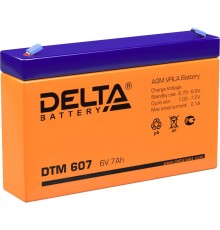 Батарея DELTA серия DTM, DTM 607, напряжение 6В, емкость 7Ач (разряд 20 часов),  макс. ток разряда (5 сек.) 105А, макс. ток заряда 2.04А, свинцово-кислотная типа AGM, клеммы F1, ДxШxВ 151х34х94мм., вес 1.2кг., срок службы 6 лет./ Battery DELTA series DTM,