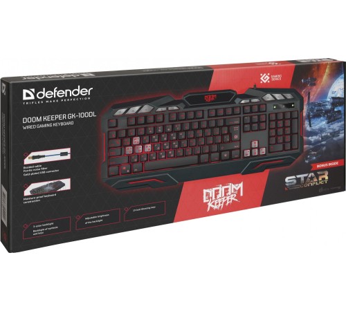Defender Проводная игровая клавиатура Doom Keeper GK-100DL RU,3-х цветная,19 Anti-Ghost