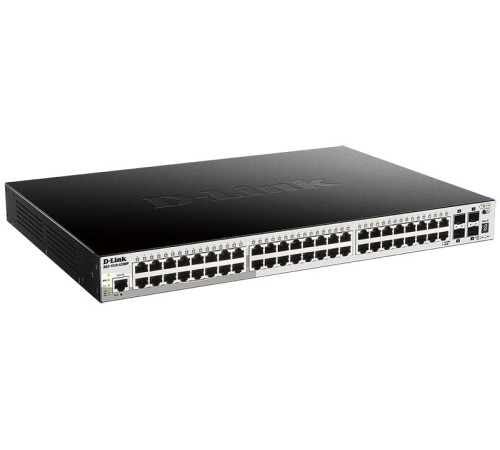 Коммутатор D-Link PROJ Настраиваемый L2+ стекируемый PoE-коммутатор, 48x1000Base-T PoE, 4x10GBase-X SFP+, PoE-бюджет 370 Вт (740 Вт с DPS-700), CLI, консольный порт RJ-45, RPS