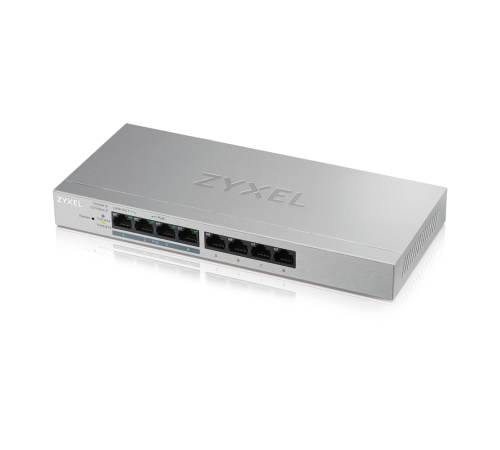 Коммутатор/ ZYXEL GS1200-8HP v2, 8xGE (4xPoE +), desktop, silent, with support for VLAN, IGMP, QoS and Link Aggregation, PoE budget 60 W