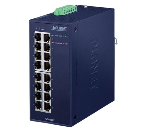 коммутатор/ PLANET IGS-1600T IP30 Industrial 16-Port 10/100/1000T Gigabit Ethernet Switch (-40~75 degrees C, dual 12~48V DC/24V AC),UL certified