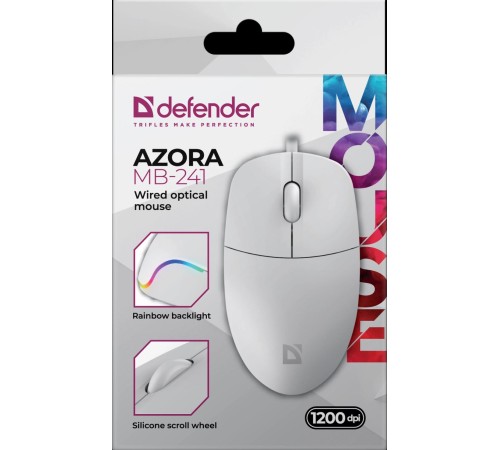 Defender Проводная оптическая мышь Azora MB-241 белый,3D,1200dpi,1,8м