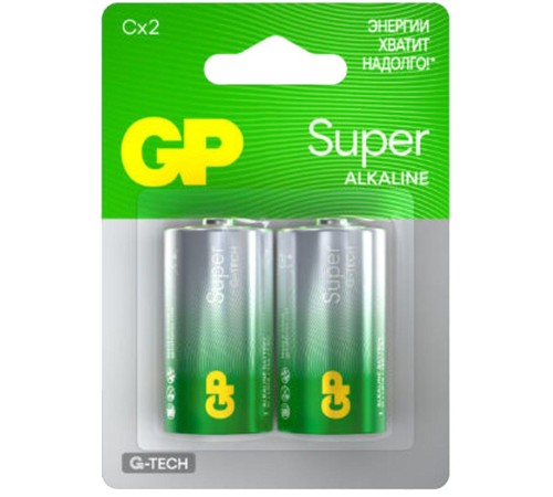 Батарейка C Алкалиновые батарейки GP Super Alkaline G-Tech 14А типоразмера C - 2 шт. на блистере (2 шт.)