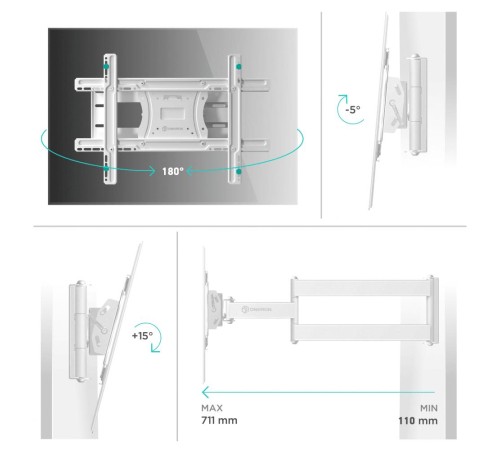 ONKRON кронштейн для телевизора 40"-75" наклонно-поворотный, белый M7L ONKRON кронштейн для телевизора 40"-75" наклонно-поворотный, белый M7L
