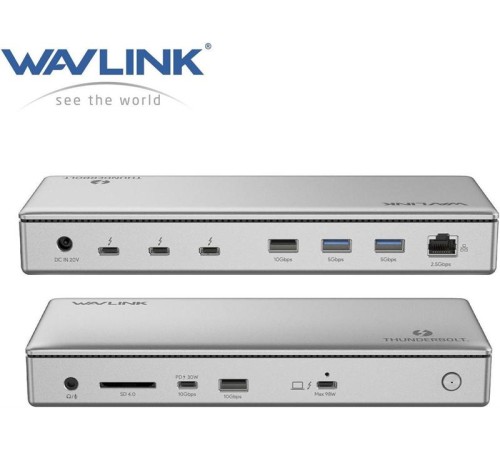 док-станция Docking Station WAVLINK Thunderbolt 4 Dual Display/98W Power Delivery Include 20V/11.5A Power Adapter/4xUSB3.0/3xThunderbolt 4/2xDP 4K 60HZ/2xHDMI 4K 60HZ/1xGigabit LAN/1xCombo Audio Jack/1xCardReader док-станция Docking Station WAVLINK Thunderbolt 4 Dual Display/98W Power Delivery Include 20V/11.5A Power Adapter/4xUSB3.0/3xThunderbolt 4/2xDP 4K 60HZ/2xHDMI 4K 60HZ/1xGigabit LAN/1xCombo Audio Jack/1xCardReader
