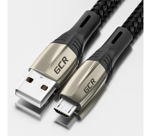 GCR Кабель 1.2m MicroUSB series MERCEDES, BLACK NYLON, быстрая зарядка, GCR-51948