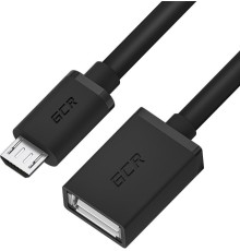 GCR Адаптер переходник OTG 0.15m USB, microB 5pin/AF, черный, 28/28 AWG, морозостойкий, GCR-53381