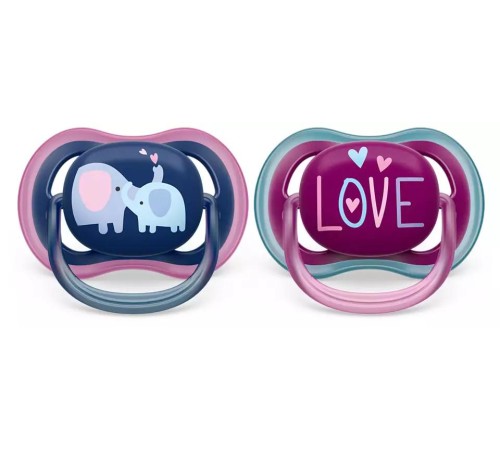 Пустышка ultra air, слоники/LOVE, 18+ мес., 2 шт.
