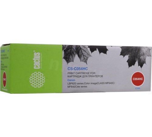 -/ Картридж лазерный Cactus CS-C054HC 054 H C голубой (2300стр.) для Canon LBP 621Cw/623Cdw/641Cw/643Cd