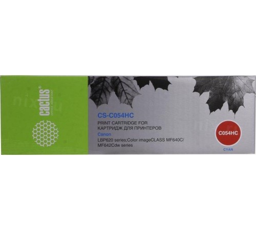 -/ Картридж лазерный Cactus CS-C054HC 054 H C голубой (2300стр.) для Canon LBP 621Cw/623Cdw/641Cw/643Cd