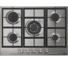 Встраиваемая варочная панель/ Газ,  Crystal, 70x51 см, газовая, независимая, электроподжиг, газ-контроль, чугунные решетки, в комплекте - подставка WOK и адаптер для кофейника, нержавеющая сталь