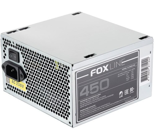 Блок питания 450Вт/ Power Supply Foxline, 450W, ATX, APFC, 120FAN, CPU 4+4 pin, MB 24pin, 5xSATA, 2xPATA, 1xFDD, 1xPCI-E 6pin, 80+ Блок питания 450Вт/ Power Supply Foxline, 450W, ATX, APFC, 120FAN, CPU 4+4 pin, MB 24pin, 5xSATA, 2xPATA, 1xFDD, 1xPCI-E 6pin, 80+