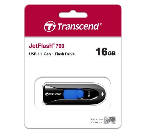 Флеш-накопитель/ Transcend 16GB JetFlash 790 (Black/blue)  USB 3.1
