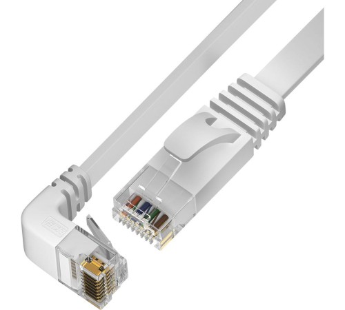 GCR Патч-корд PROF плоский 5.0m, UTP медь кат.6, белый, верхний угол, ethernet high speed 10 Гбит/с, RJ45, T568B