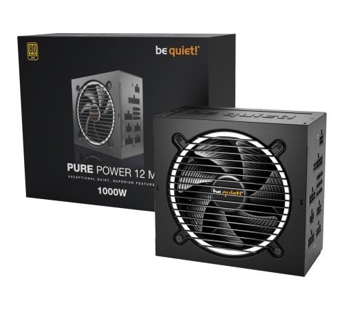 Блоки питания/ Power Supply be quiet! PURE POWER 12 M 1000W, 1000W 80+ Gold (ATX, 3.0, PCIe 5.0, Full-modular, 1x24(20+4)pin 550mm, 1xCPU(4+4)pin 600mm, 4xPCIe(6+2)pin 500mm, 1x12VHPWR 600mm, 6xSATA3 500mm, 2xMOLEX4pin, Active, 120x120mm, 160x150x86mm, AP