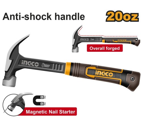 Гвоздодер-молоток Ingco HCH81020L,560г, ручка фибергласс, нескольз. Гвоздодер-молоток Ingco HCH81020L,560г, ручка фибергласс, нескольз.