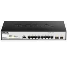 Коммутатор D-Link Управляемый L2 коммутатор, 8x1000Base-T, 2x1000Base-X SFP, защита от статического электричества до 6 кВ, CLI, консольный порт RJ-45, RPS, поддержка Dying Gasp