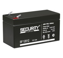 Батарея SECURITY FORCE серия SF, SF 12012, напряжение 12В, емкость 1.2Ач (разряд 20 часов), макс. ток заряда 0.36А, свинцово-кислотная типа AGM, клеммы F1, ДxШxВ 97х44х52мм., кг., срок службы 3-5 лет./ Battery SECURITY FORCE series SF, SF 12012, voltage 1