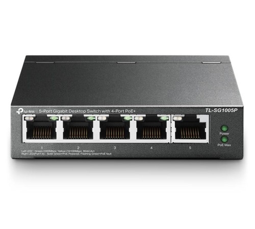 коммутатор TP-Link TL-SG1005P, 5-Port Gigabit Desktop Switch with  4-Port PoE+, 65 W