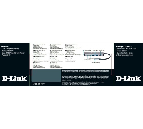 Концентратор/ DUB-2325 USB-C Hub, 2xUSB3.0 + USB-C, SD/microSD Card Reader Концентратор/ DUB-2325 USB-C Hub, 2xUSB3.0 + USB-C, SD/microSD Card Reader
