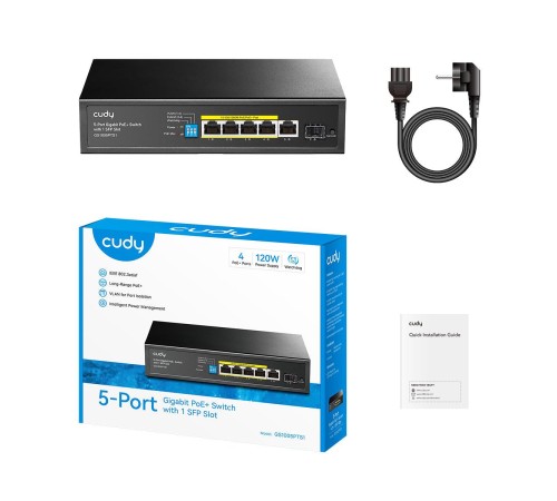 Коммутатор/ 5-Port 10/100/1000M PoE+ Switch 120W, 4-Port 10/100/1000M PoE+ ports, 120 watts total PoE budget, 60 watts for port #1, 802.3at/af, VLAN mode support for port #1 ~ #4, Extend mode support for port #3 ~ #4, Fanless, ±4KV Surge Protection,Watchd Коммутатор/ 5-Port 10/100/1000M PoE+ Switch 120W, 4-Port 10/100/1000M PoE+ ports, 120 watts total PoE budget, 60 watts for port #1, 802.3at/af, VLAN mode support for port #1 ~ #4, Extend mode support for port #3 ~ #4, Fanless, ±4KV Surge Protection,Watchd