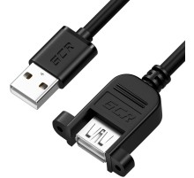 GCR Удлинитель 1.0m USB 2.0, AM/AF крепление под винт, черный, 30/30 AWG, GCR-52446